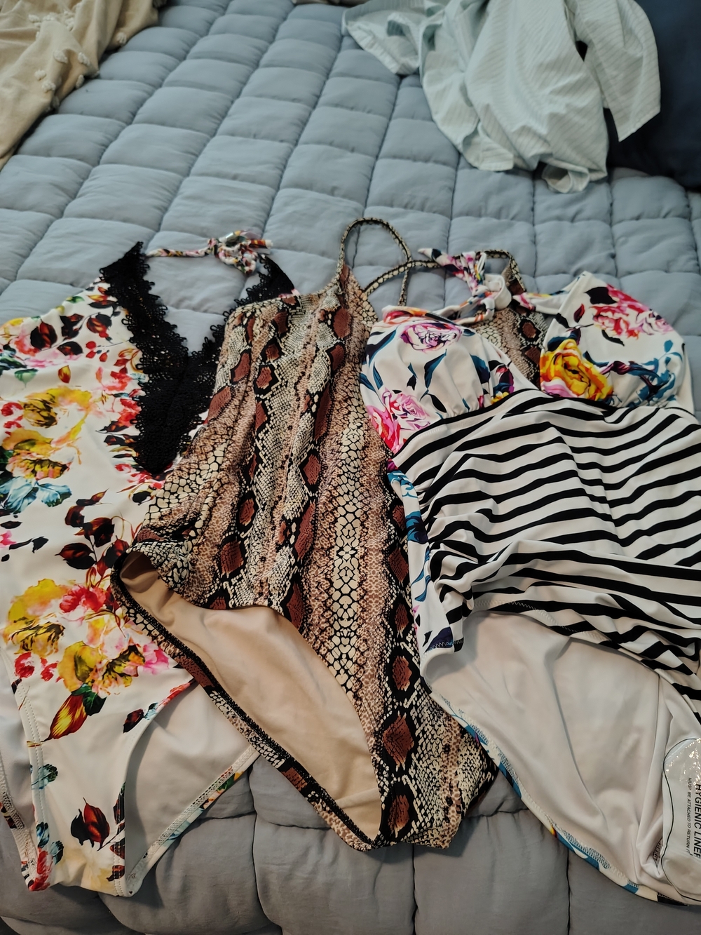 Floral & Striped Women’s Tankini and Swimsuit Mix - Floral, Snake, Black/White